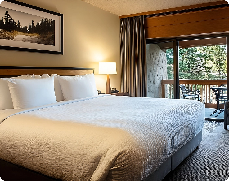 Een gezellige hotelkamer met een tweepersoonsbed en een balkon
